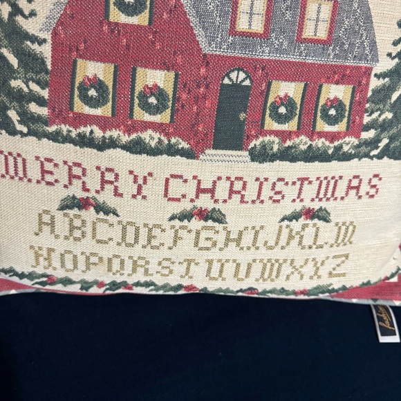 Primitive Cross Stitch Sampler Pillow Merry Christmas, Numbers/Alphabet Tapestry - Picture 3 of 8